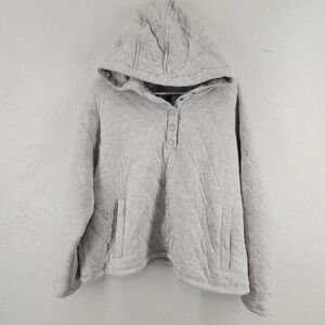 Lands End Womens XL Gray Quilted Snap Neck Hoodie Pullover Sweatshirt Heathered‎